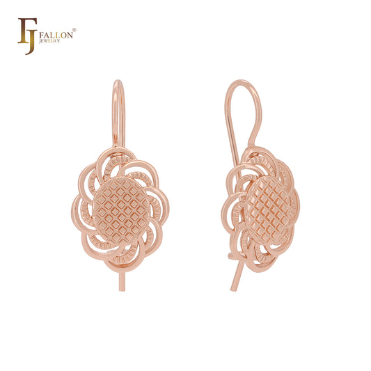 Spinning mesh flower textured Rose Gold Wire Hook Earrings