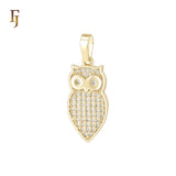 Owl Eagle of white CZs Paved 14K Gold, Rose Gold Animal Pendant