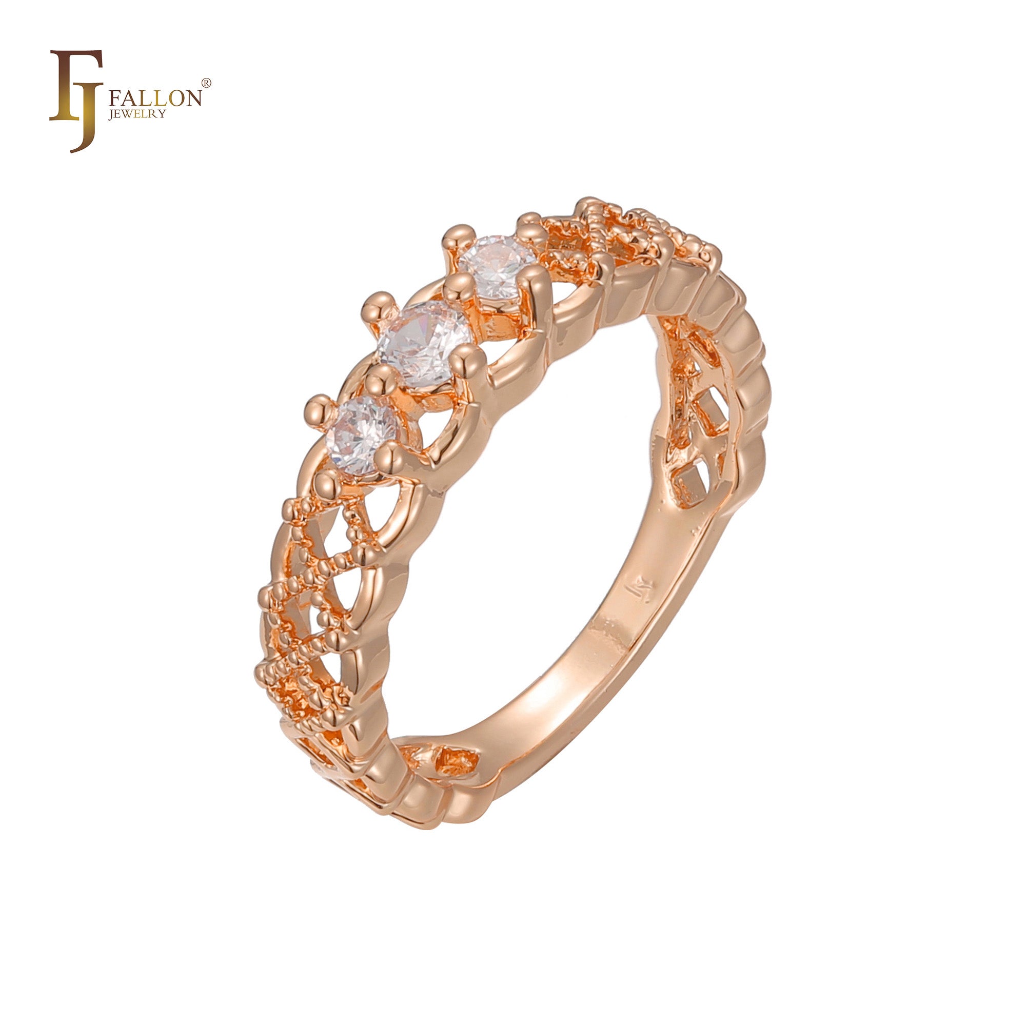 Side stone rings in 18K Gold, 14K Gold, Rose Gold, two tone plating colors