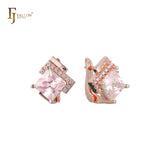Solitaire emerald cut big stone earrings in 14K Gold, 18K Gold, Rose Gold plating colors
