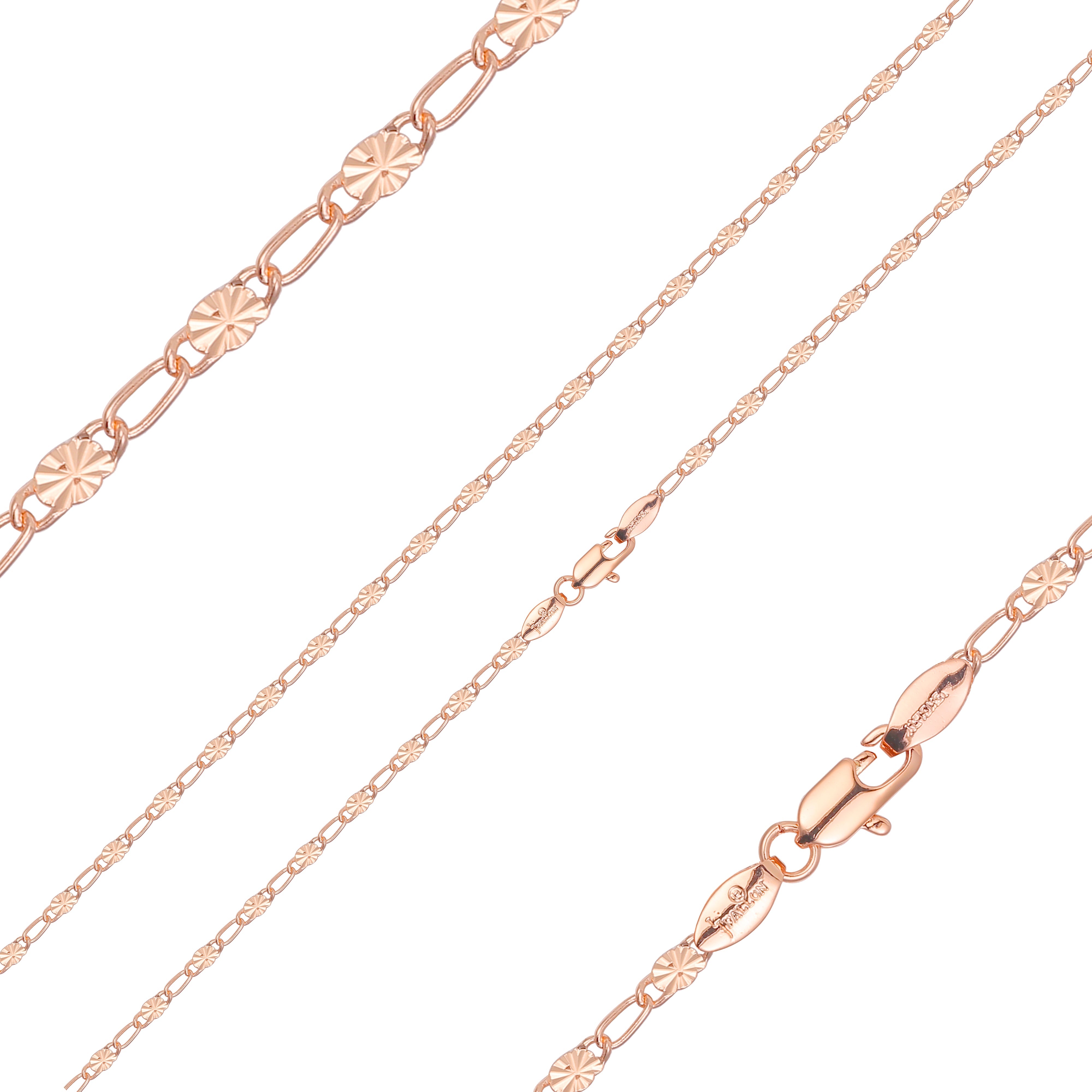🔥 Figaro Fancy link sunburst hammered chains plated in 14K Gold, Rose Gold, two tone