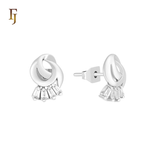 Skirt of white CZs cluster silver plated Stud Earrings