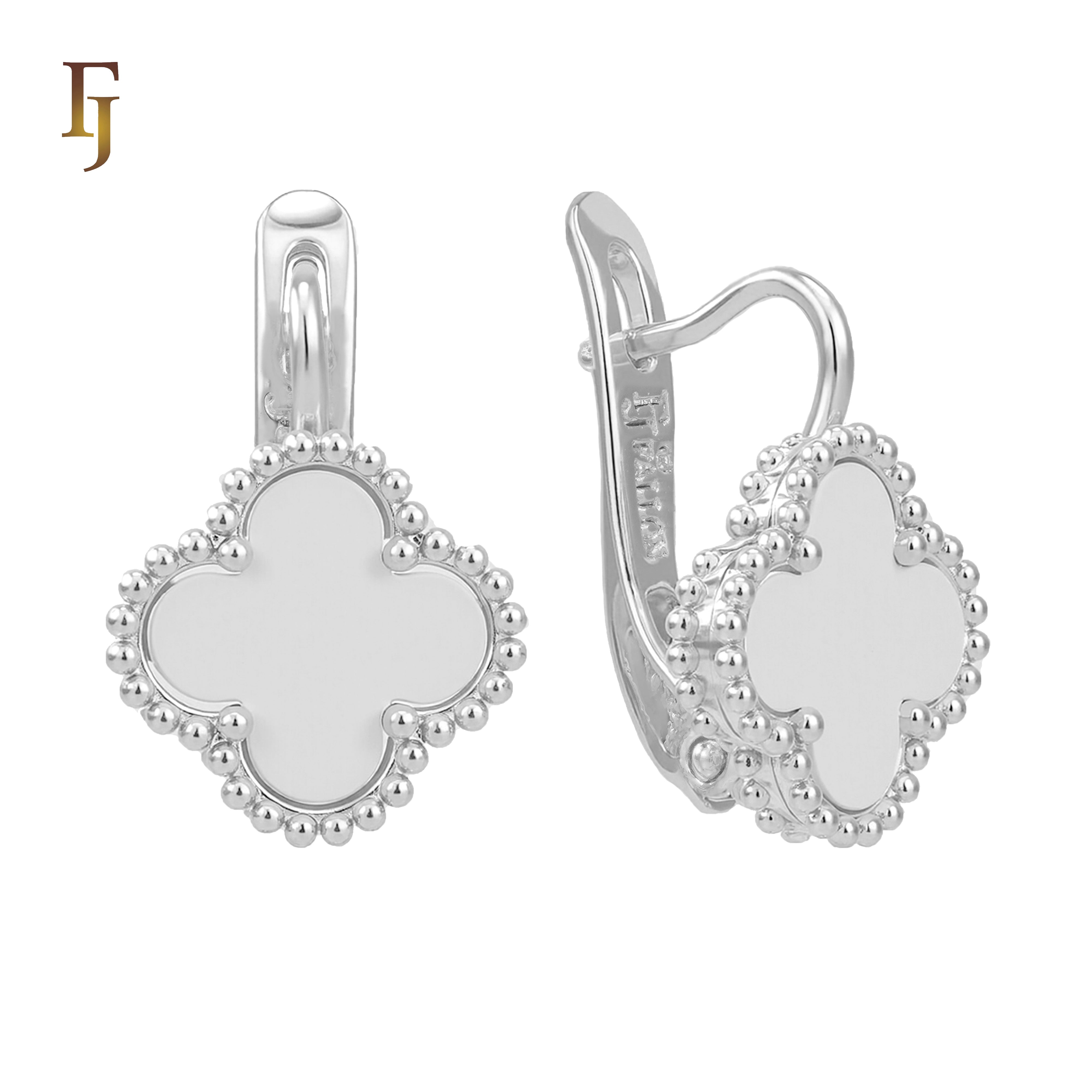 🔥 Rose Gold Russian Lock Earrings – Colorful Clover Enamel with Beaded Frame | Classic Non-Tarnish Jewelry by FJ