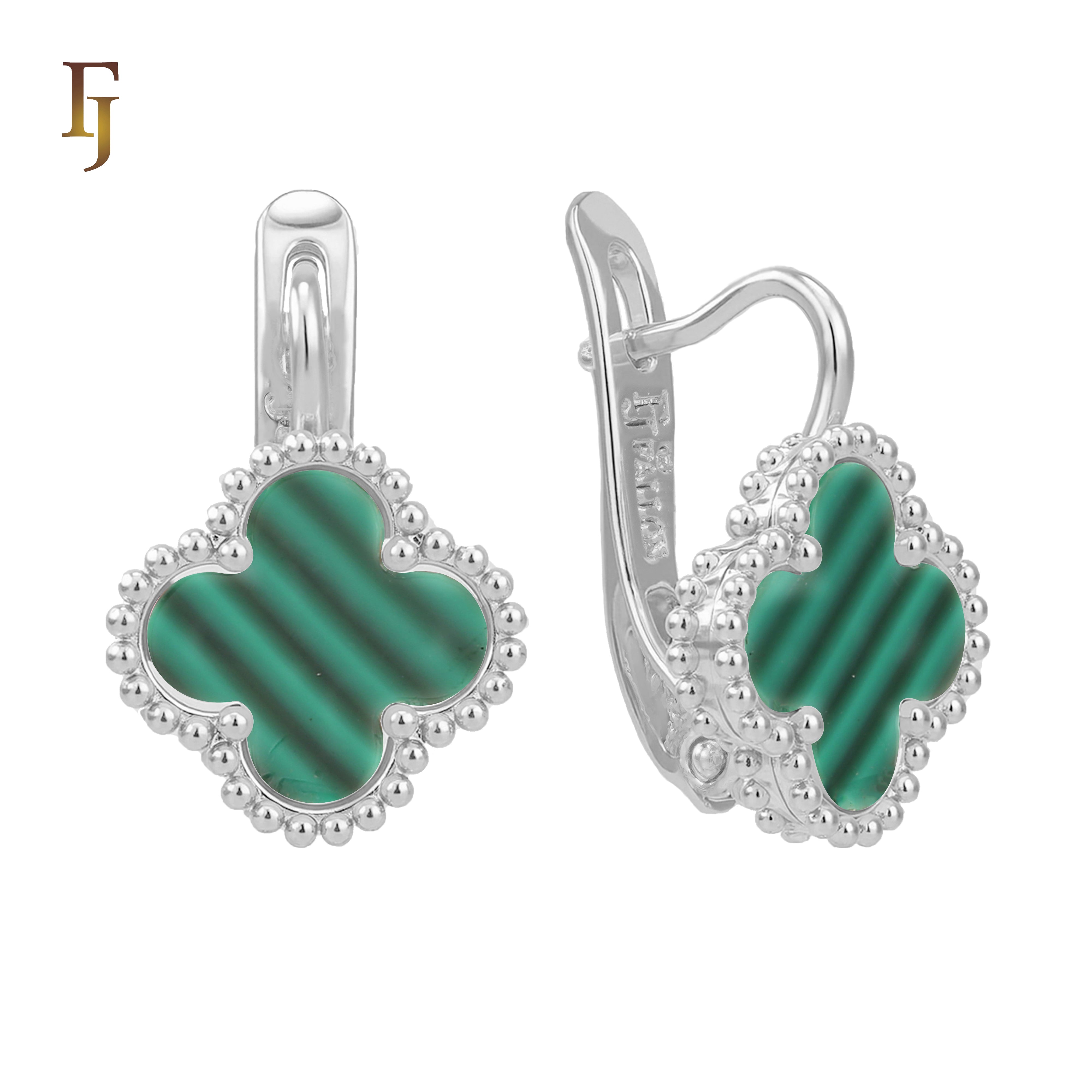 🔥 Rose Gold Russian Lock Earrings – Colorful Clover Enamel with Beaded Frame | Classic Non-Tarnish Jewelry by FJ