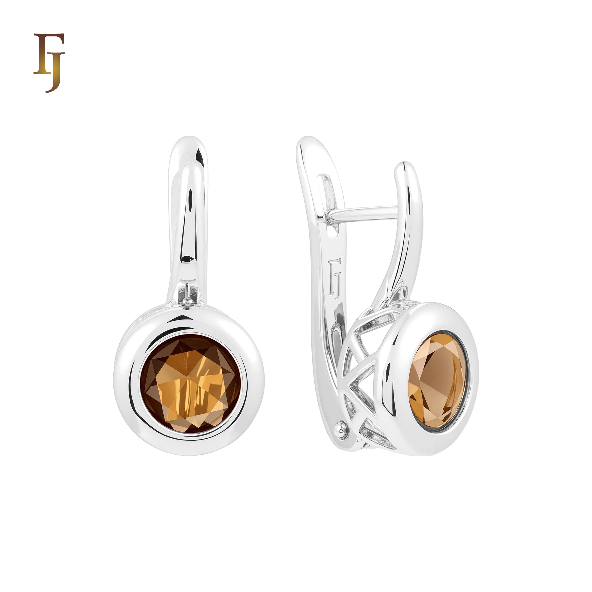 Elegant round Solitaire coffee CZ Rose Gold Russian Lock Earrings