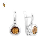 Elegant round Solitaire coffee CZ Rose Gold Russian Lock Earrings