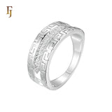 Greek key paved white CZs 14K Gold rings