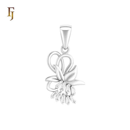 Double flower of white CZs Baguette Silver plated Pendant