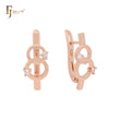 Double interlocking circles with white CZs geometric Rose Gold Russian Lock Earrings