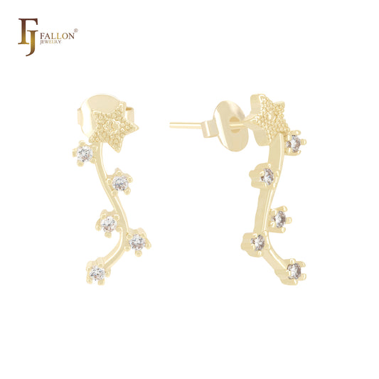 Five Stars of white CZs 14K Gold Stud Earrings