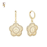 Drop Radiant five Snowflake white CZs 14K Gold Huggie Earrings