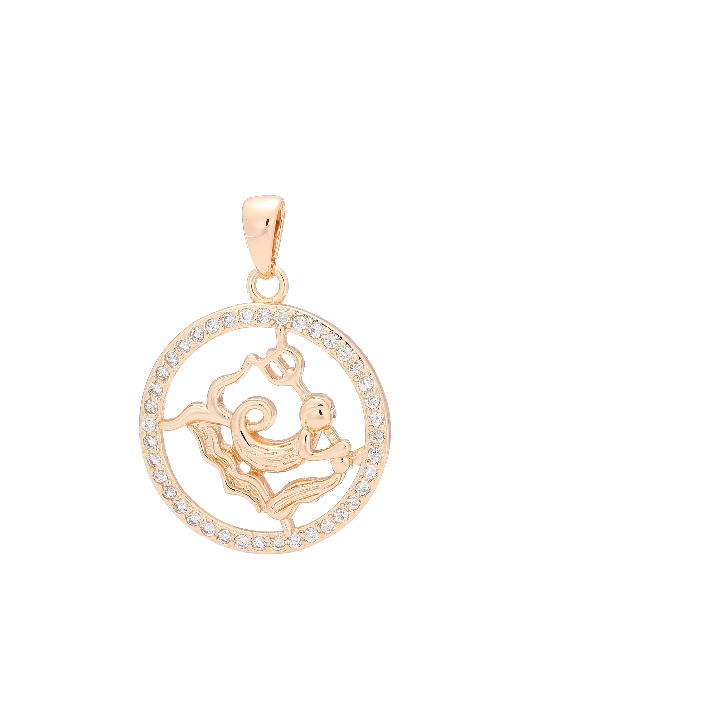Constellation Zodiac constellation Rose Gold two tone pendant - Paved CZs circle