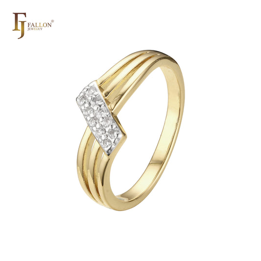 Triple band rings paving stones in 18K Gold, 14K Gold, Rose Gold, two tone plating colors