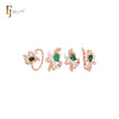 Ribbon of flower and leaves luxurious Emerald Green Rose Gold two tone Jewelry Set with Rings and Pendant
