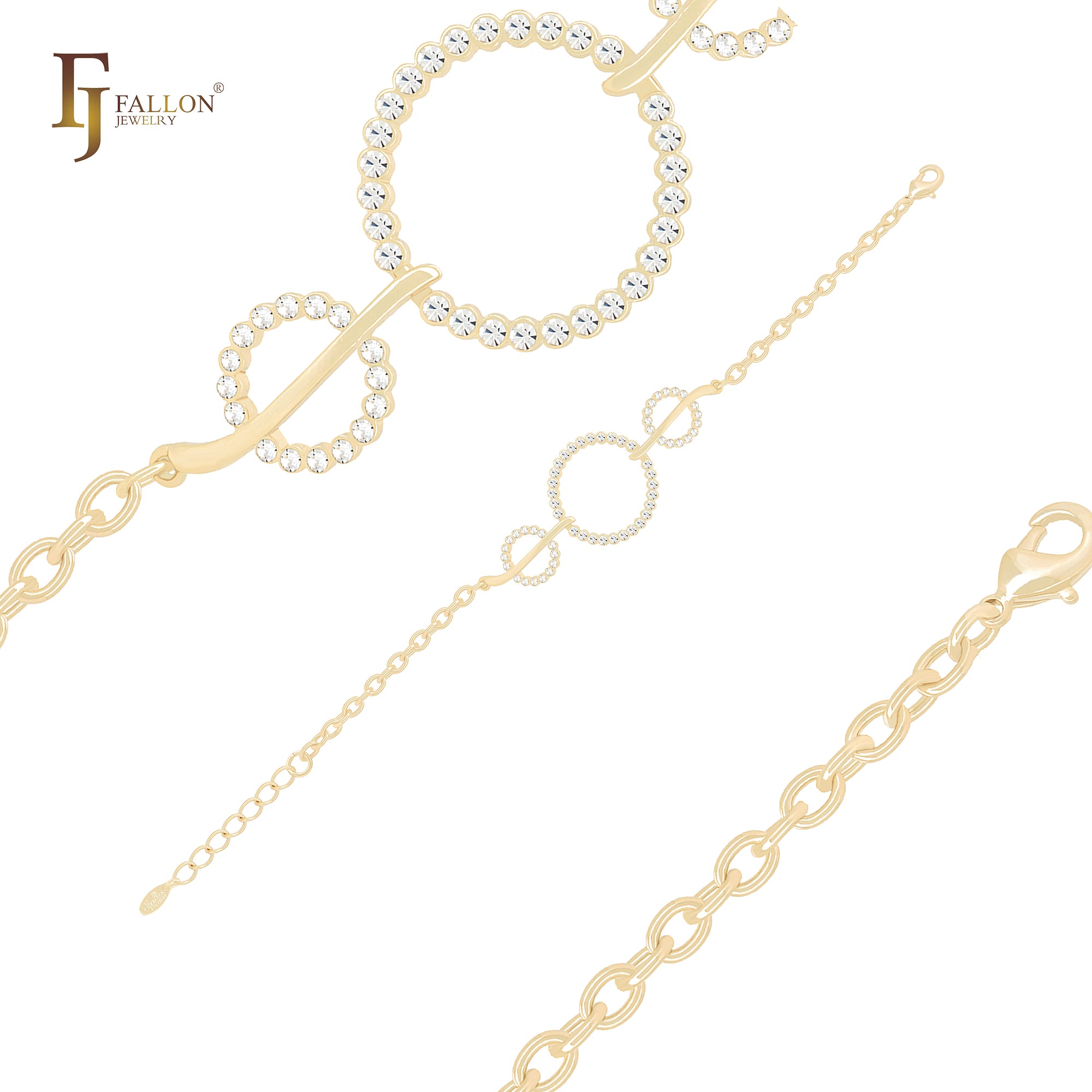 Rings halo paved cluster white CZs 14K Gold Bracelets