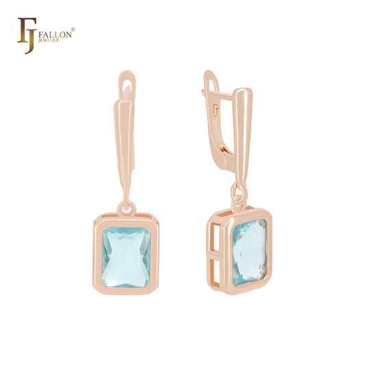 Solitaire Lake Blue Cushion Cut CZ Rose Gold Clip-On Earrings
