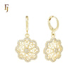 Flower filigree of white CZs 14K Gold Huggie drop Earrings