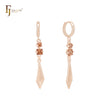 Double CZ Drop Rose Gold Huggie Earrings