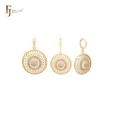 Circle sunflower halo white CZs 14K Gold Jewelry Set with Pendant