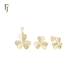 Heart in heart cluster white CZs set plated in 14K Gold, Rose Gold