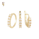 Row of rounded white CZs 14K Gold Jewelry Set with Rings