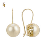 Gold Plated Wire Hook Earrings with Carved Back and Lantern Drop for Elegant Daily Wear