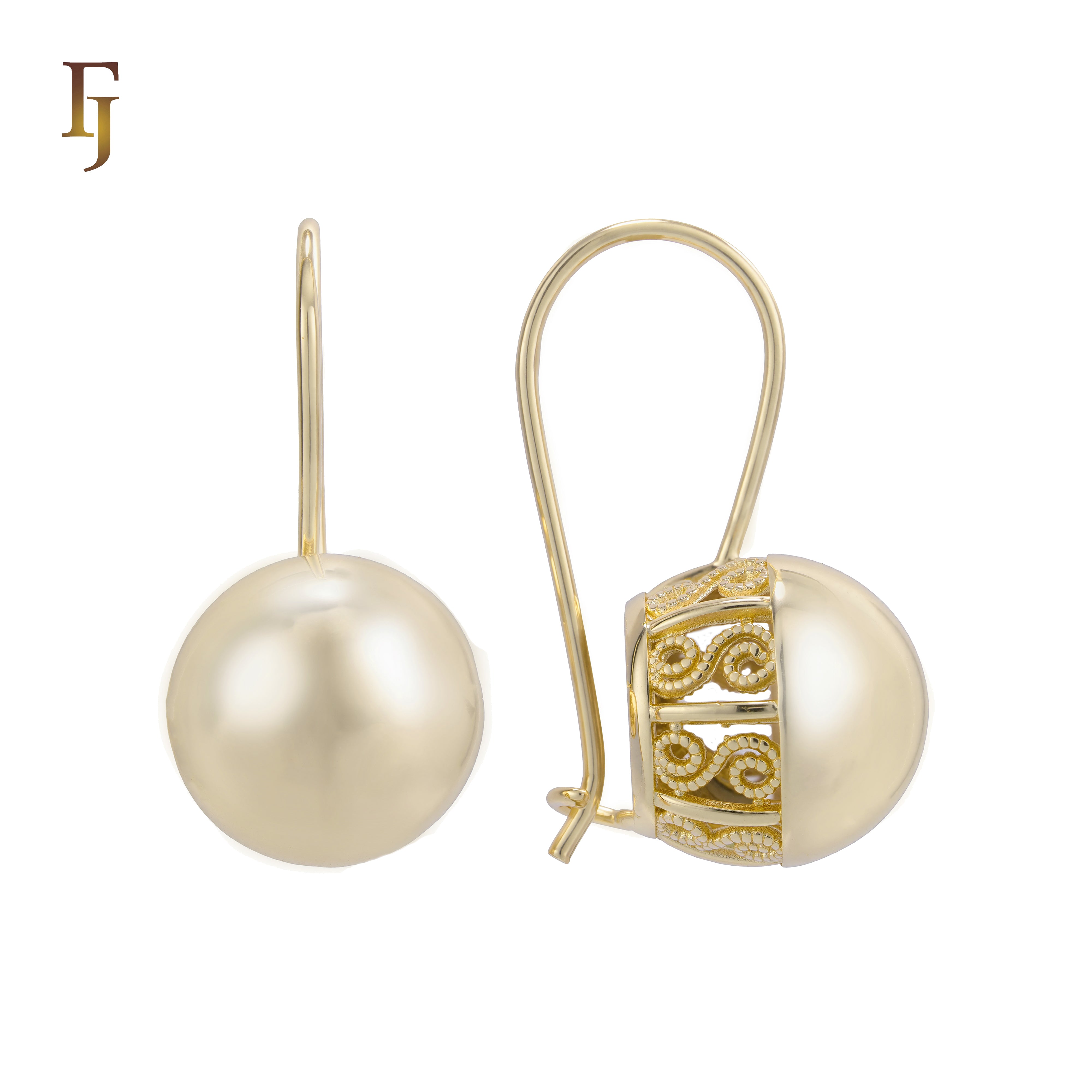 Gold Plated Wire Hook Earrings with Carved Back and Lantern Drop for Elegant Daily Wear