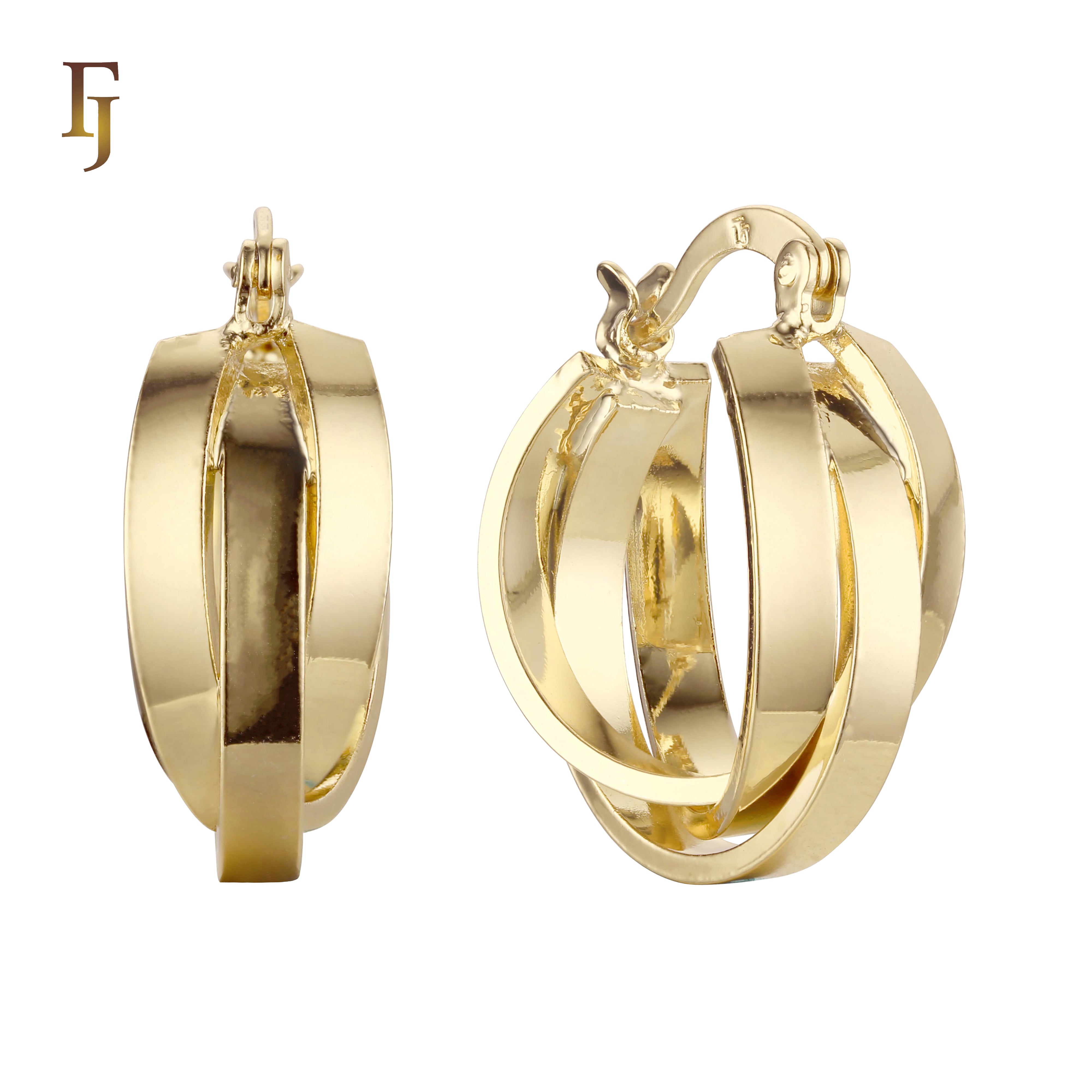 Gold Triple Hoop Earrings for Women – Intertwined Bold Statement Hoops – FJ Jewelry