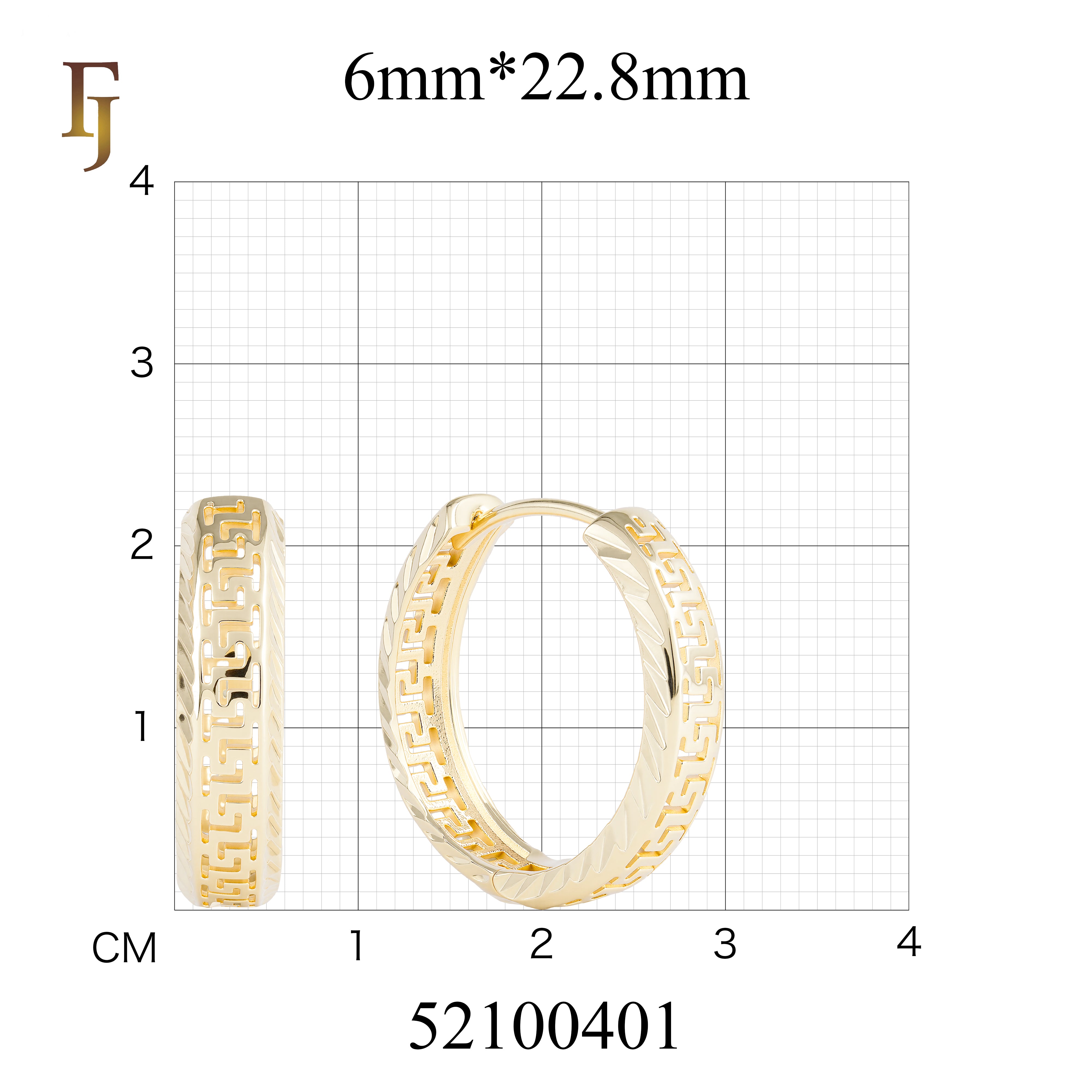 Greek Key Pattern Hoop Earrings in 18K Gold Plated Brass | Geometric Huggie Earrings for Women | FJ Fallon Jewelry