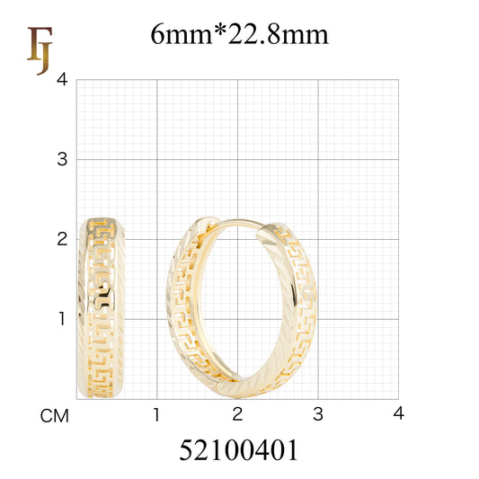 Greek Key Pattern Hoop Earrings in 18K Gold Plated Brass | Geometric Huggie Earrings for Women | FJ Fallon Jewelry