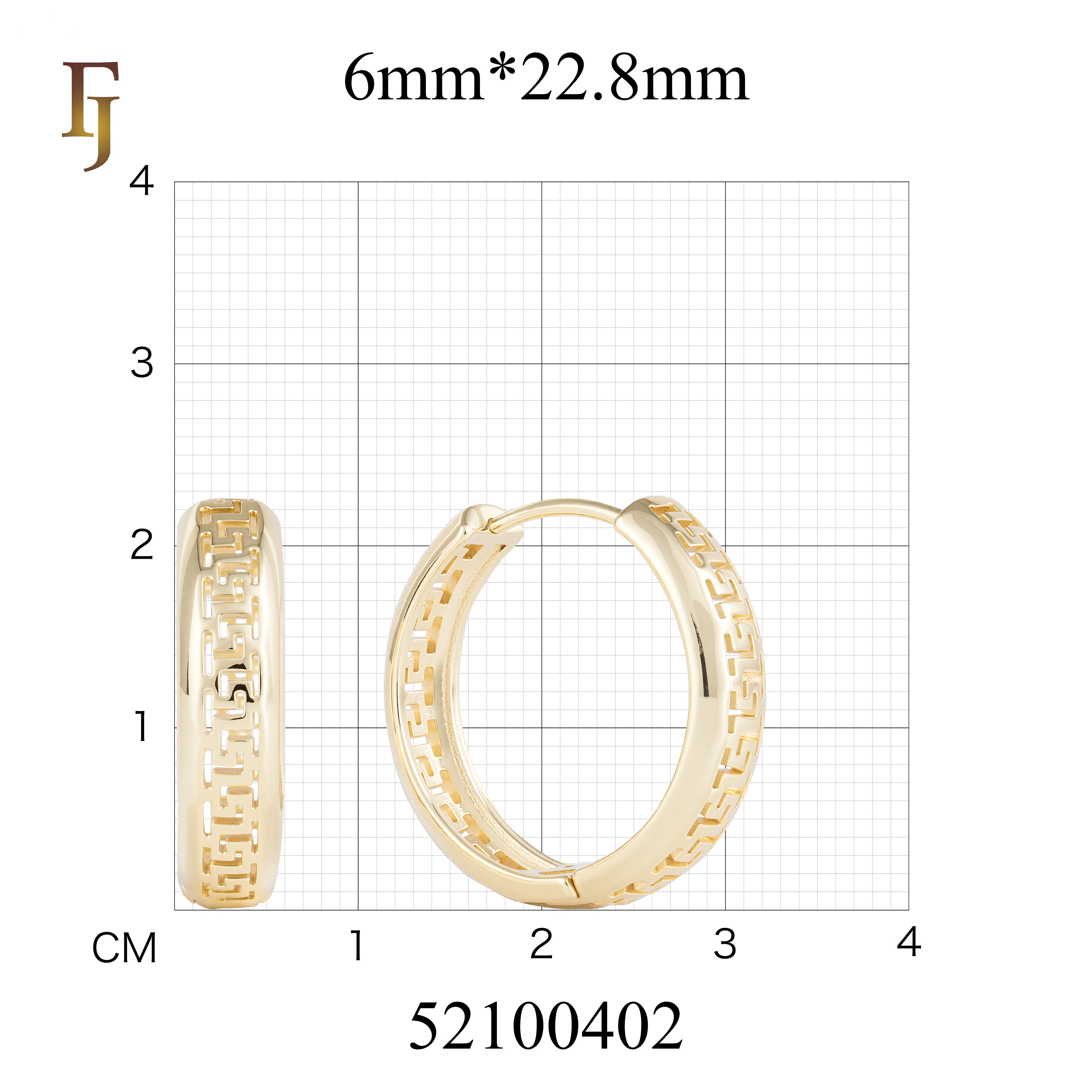 Greek Key Gold Hoop Earrings for Women | 18K Gold Plated Classic Patterned Huggie Hoops | FJ Fallon Jewelry