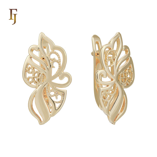 Elegant Gold Plated Russian Lock Earrings – Floral Filigree Butterfly Design | Non-Tarnish Fashion Jewelry by FJ Jewelry