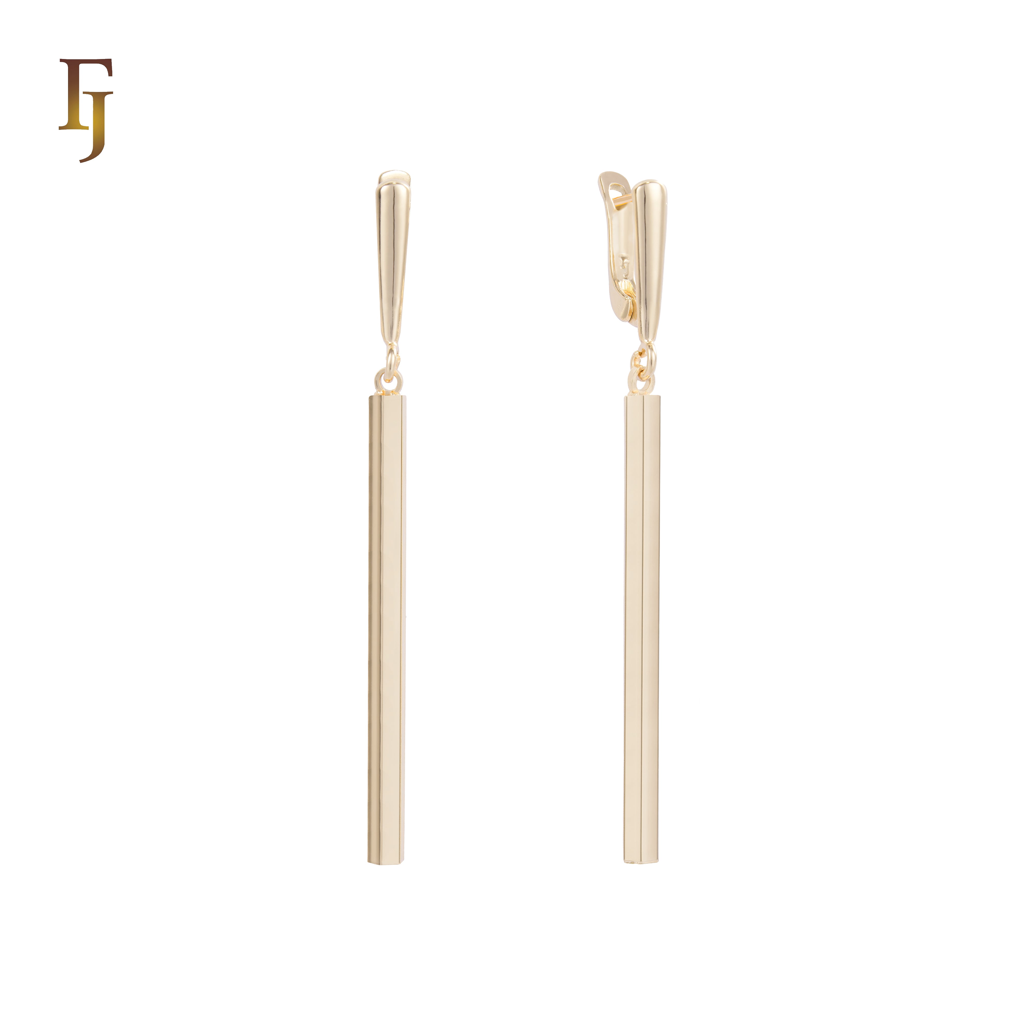Gold Plated Long Bar Russian Lock Earrings in Minimalist Design for Elegant Daily Wear