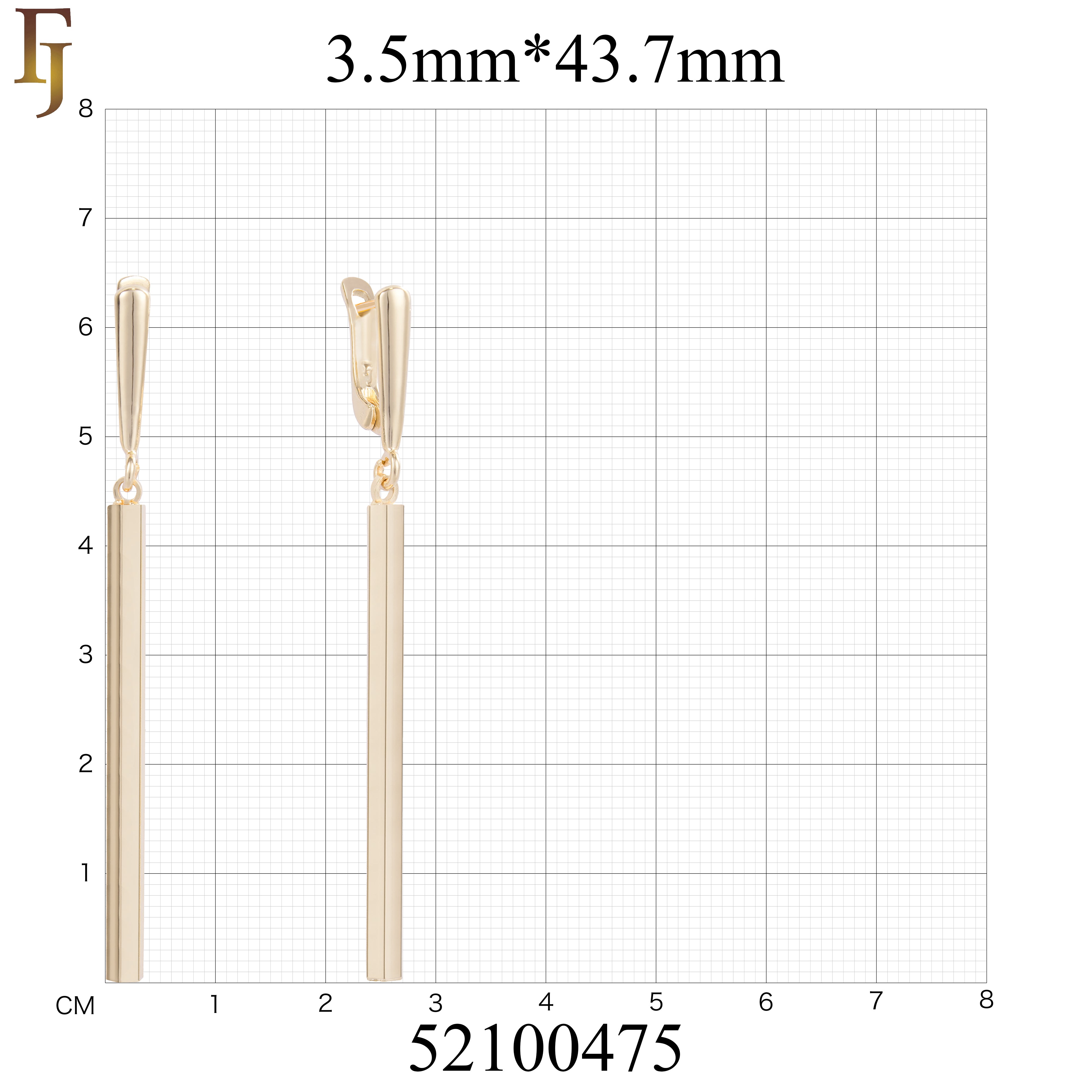 Gold Plated Long Bar Russian Lock Earrings in Minimalist Design for Elegant Daily Wear