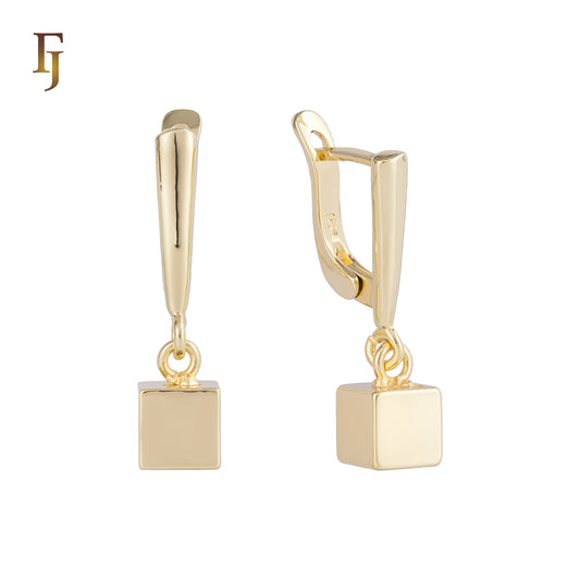 Geometric Cube Russian Lock Earrings – Minimalist Gold-Plated Dangle Design – FJ Jewelry