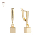 Geometric Cube Russian Lock Earrings – Minimalist Gold-Plated Dangle Design – FJ Jewelry