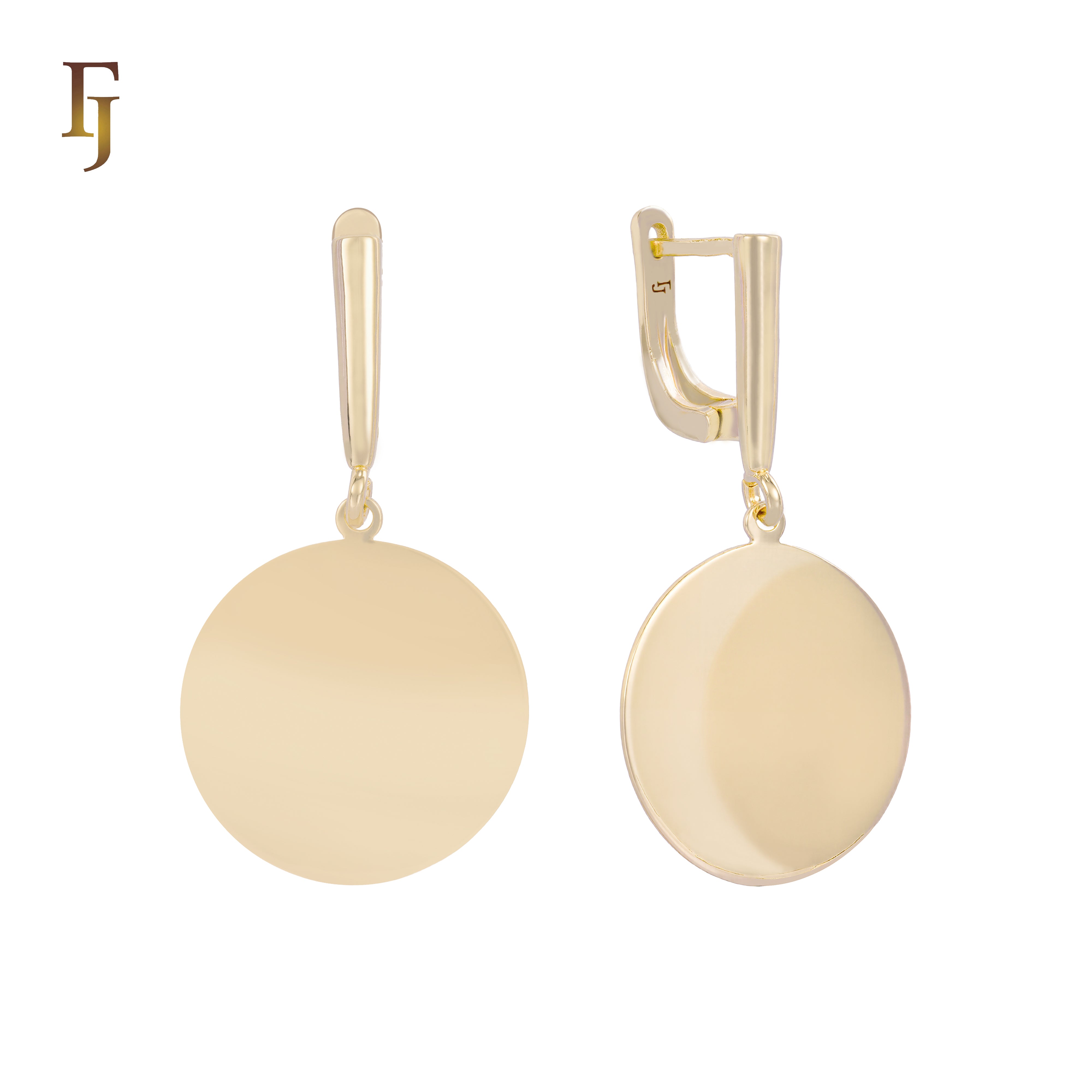 Rose Gold-Plated Russian Lock Earrings with Minimalist Polished Disc Drop – FJ Jewelry