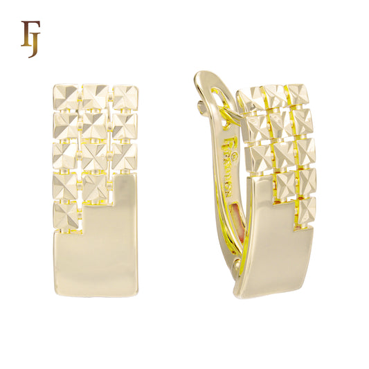 Geometric Russian Lock Earrings in Gold-Plated Finish – Modern Architectural Style – FJ Jewelry