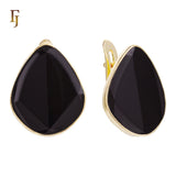 Teardrop Black Stone Russian Lock Earrings in Rose Gold Plating – FJ Jewelry