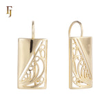 Filigree Rectangle Wire Hook Earrings – Gold-Plated Lightweight Dangle Design – FJ Jewelry
