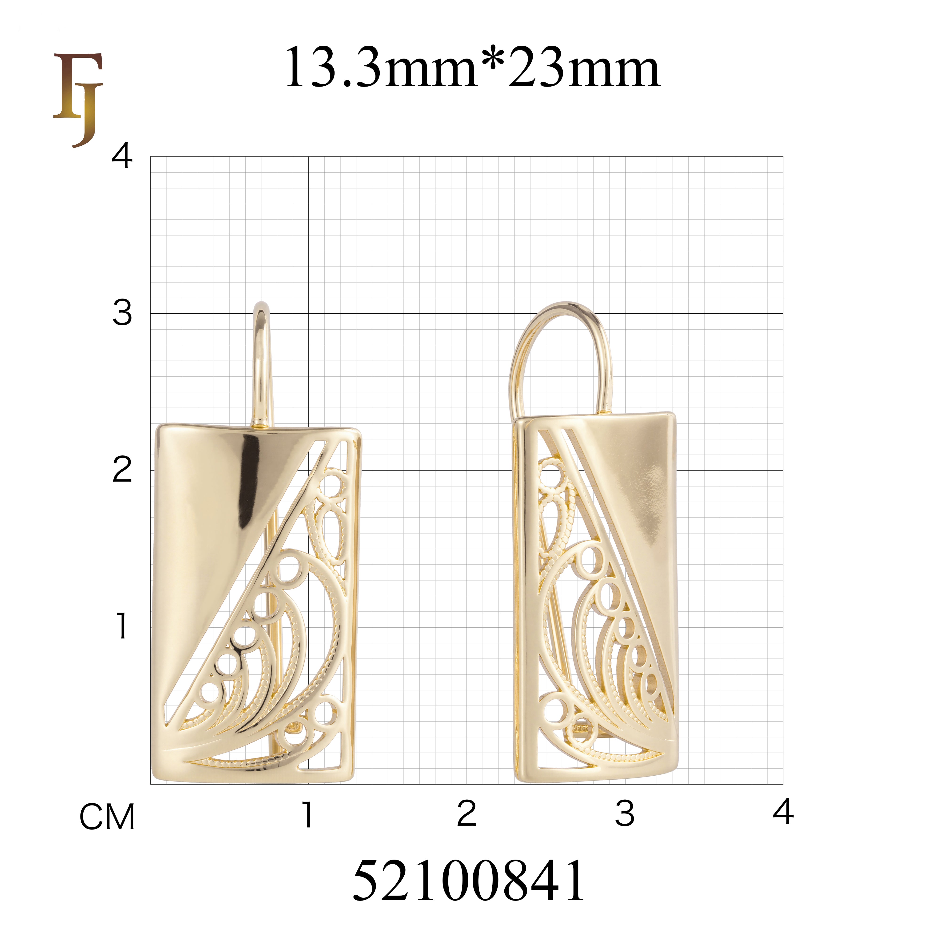 Filigree Rectangle Wire Hook Earrings – Gold-Plated Lightweight Dangle Design – FJ Jewelry