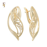 Gold Plated Russian Lock Earrings – Leaf Shape Filigree Drop Design | Non-Tarnish Elegant Jewelry by FJ