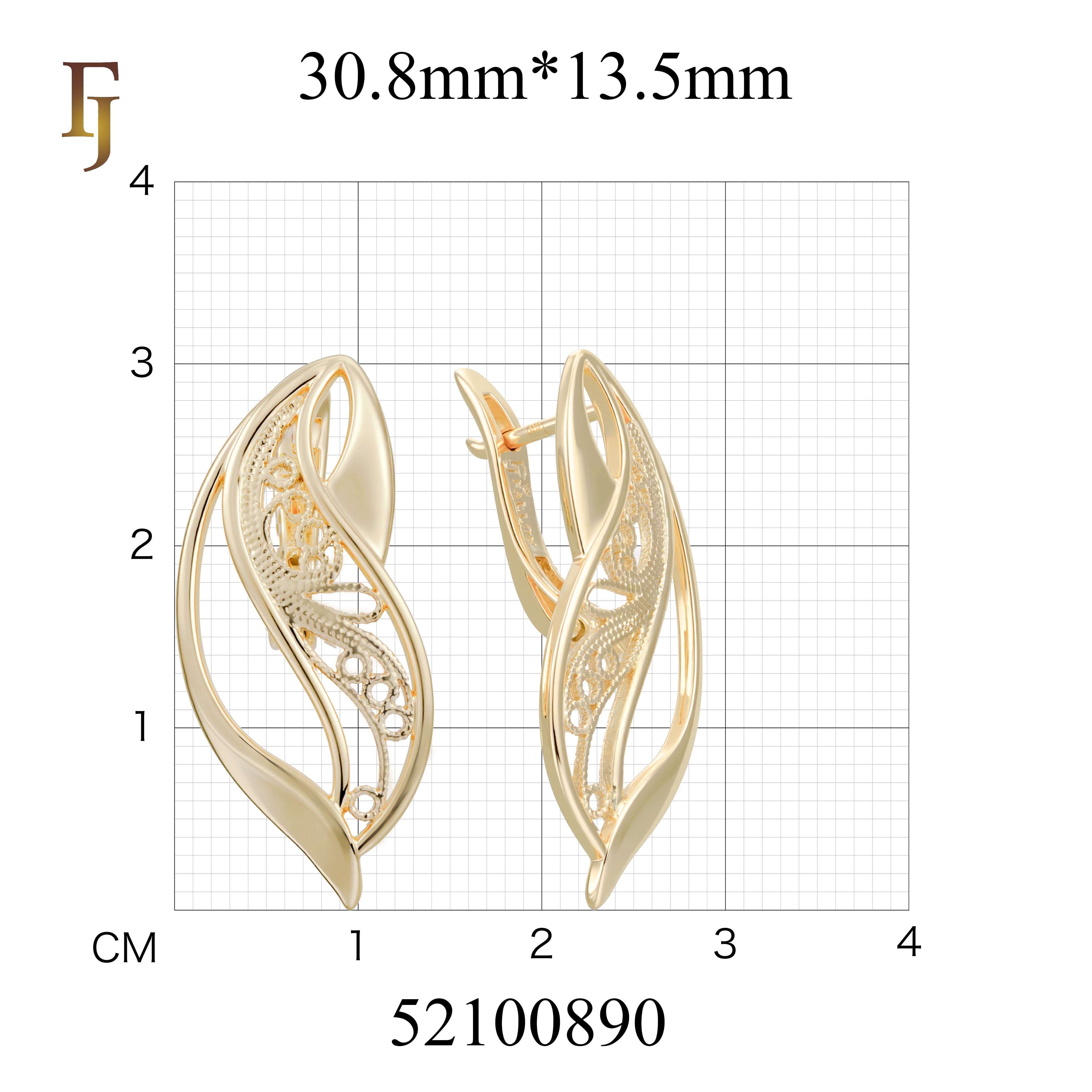 Gold Plated Russian Lock Earrings – Leaf Shape Filigree Drop Design | Non-Tarnish Elegant Jewelry by FJ