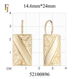 Gold Plated Wire Hook Earrings with Filigree Rectangle Drop Design