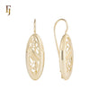 Oval wavy filigree 14K Gold, Rose Gold Wire hook earrings