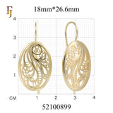 Gold Wire Hook Earrings – Oval Paisley Filigree Drop with Vintage Openwork | Elegant Non-Tarnish Jewelry by FJ