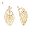 Leaf-Shaped Russian Lock Earrings in Gold with Swirl Filigree Design – Lightweight Elegant Jewelry