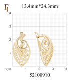 Leaf-Shaped Russian Lock Earrings in Gold with Swirl Filigree Design – Lightweight Elegant Jewelry