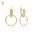 Gold Russian Lock Earrings – Geometric Minimalist Rectangle & Circle Drop | Sleek Non-Tarnish Jewelry by FJ