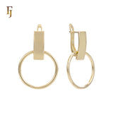 Gold Russian Lock Earrings – Geometric Minimalist Rectangle & Circle Drop | Sleek Non-Tarnish Jewelry by FJ